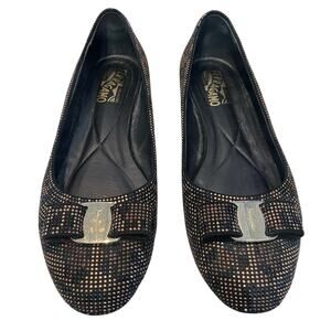 Salvatore Ferragamo Varina Flat Brown Black Sequin Leopard Print Womens 9.5